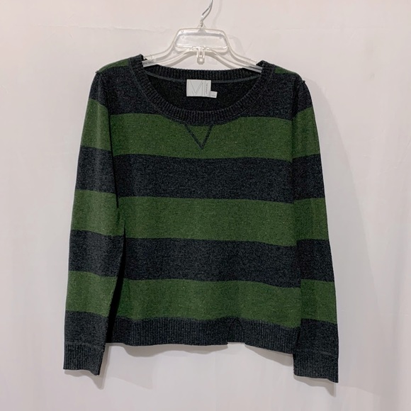 MICHAEL Stars cashmere Extrafine merino wool sweater stripe elbow patch women 1 - Picture 1 of 9